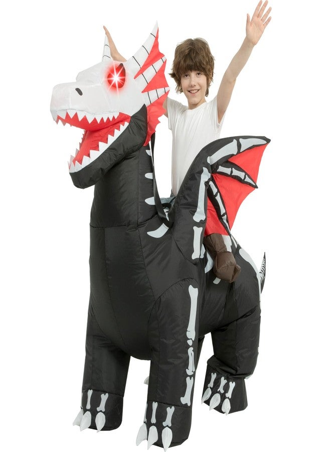 One Casa Inflatable Costume Kids,Blow Up LED Light Eyes Skeleton Dragon Suit,Ride On Halloween Costumes for Boys Girls (7-10YRS) - Image 5